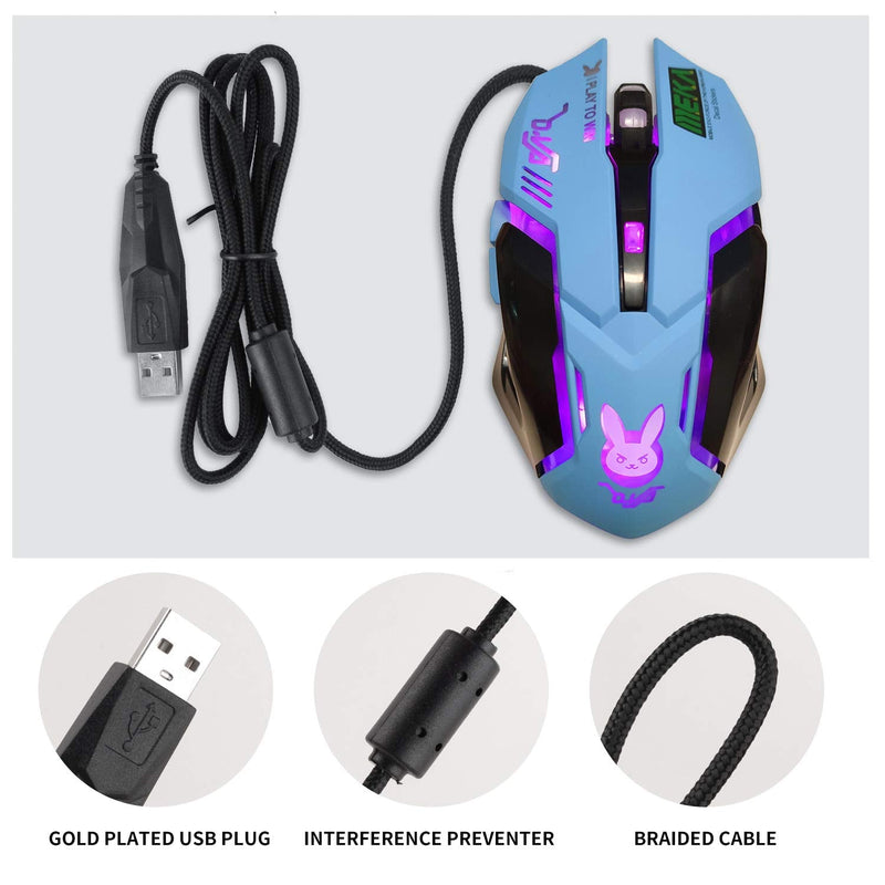 Gaming Mouse,Pink Backlit Optical Game Mice Ergonomic USB Wired with 2400 DPI and 6 Buttons 4 Shooting for Computer/Win/Mac/Linux/Andriod/iOS. (Blue) Blue