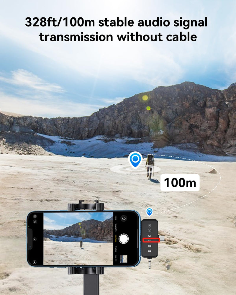 [AUSTRALIA] - PQRQP 3 in 1 Microphone for iPhone/Android/Camera, Wireless Microphones, 328ft Transmission, 18H Battery Life, Mini Microphone for Record Interview, Vlogs, YouTube, Tiktok, Preamps Ebony Black 