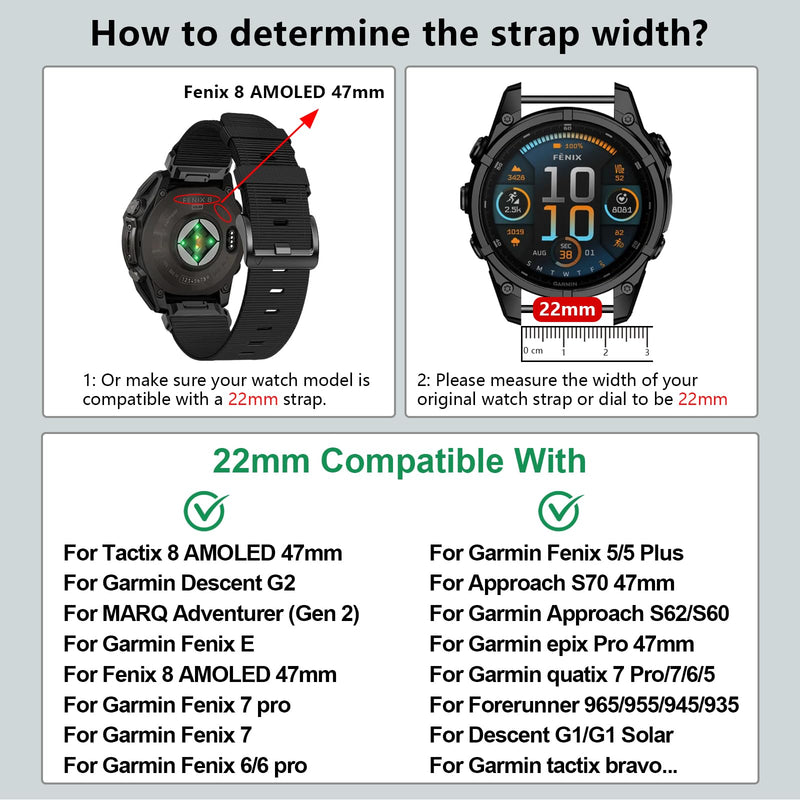 Watch Bands Compatible with Garmin Fenix 8 47mm/Fenix 7/7 pro/6/6 pro/5/5 plus/Tactix 8 AMOLED-47mm/Descent G2/G1 Solar/Epix Pro 47mm/Forerunner 965/955/945