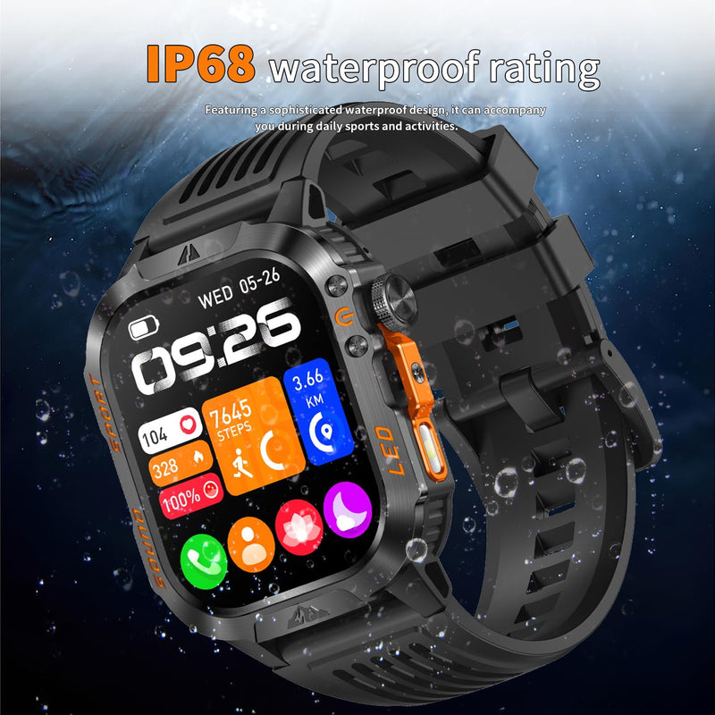 Smart Watch,1200mAh Long Battery Life, 2.01-inch LCD, Bluetooth Calling, Flashlight, Heart Rate/Sleep Monitoring, Supports 100+Sports Modes, IP68 Waterproof,Android & iOS Compatible (Black) Black