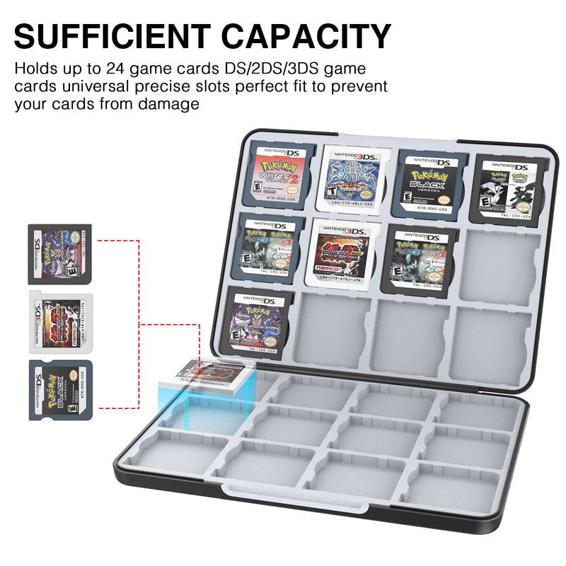 HEIYING Game Card Case for Nintendo 3DS 3DSXL 2DS 2DSXL DS DSi,Portable 3DS 2DS DS Game Cartridge Holder Storage with 24 Game Card Slots. Black