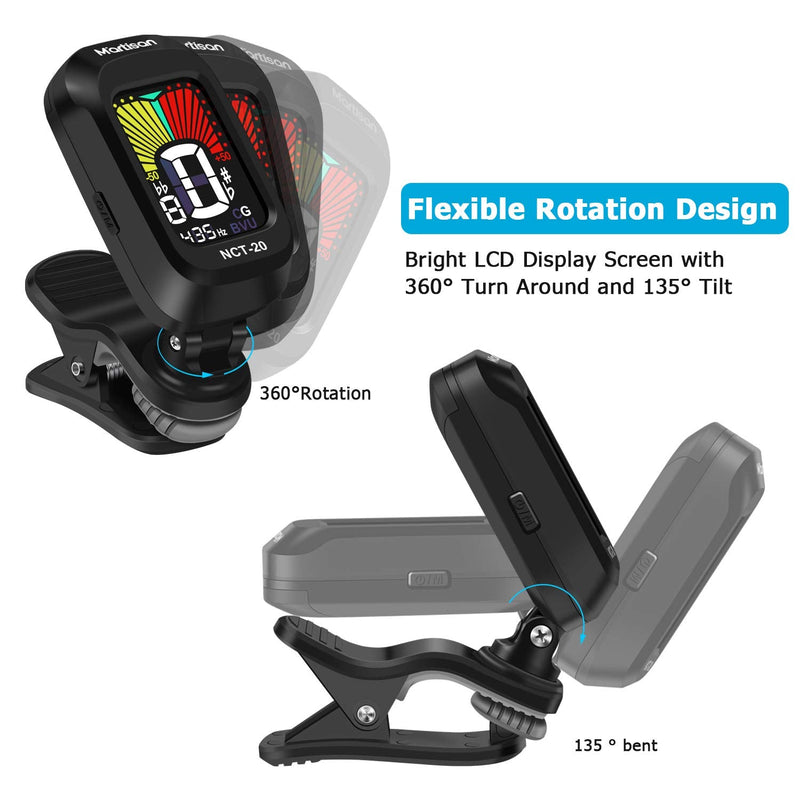 Clip-On Tuner for Guitar, Bass, Ukulele, Violin, Viola, Chromatic Tuning Modes, 360 Degree Rotating, Fast & Accurate, Easy to Use