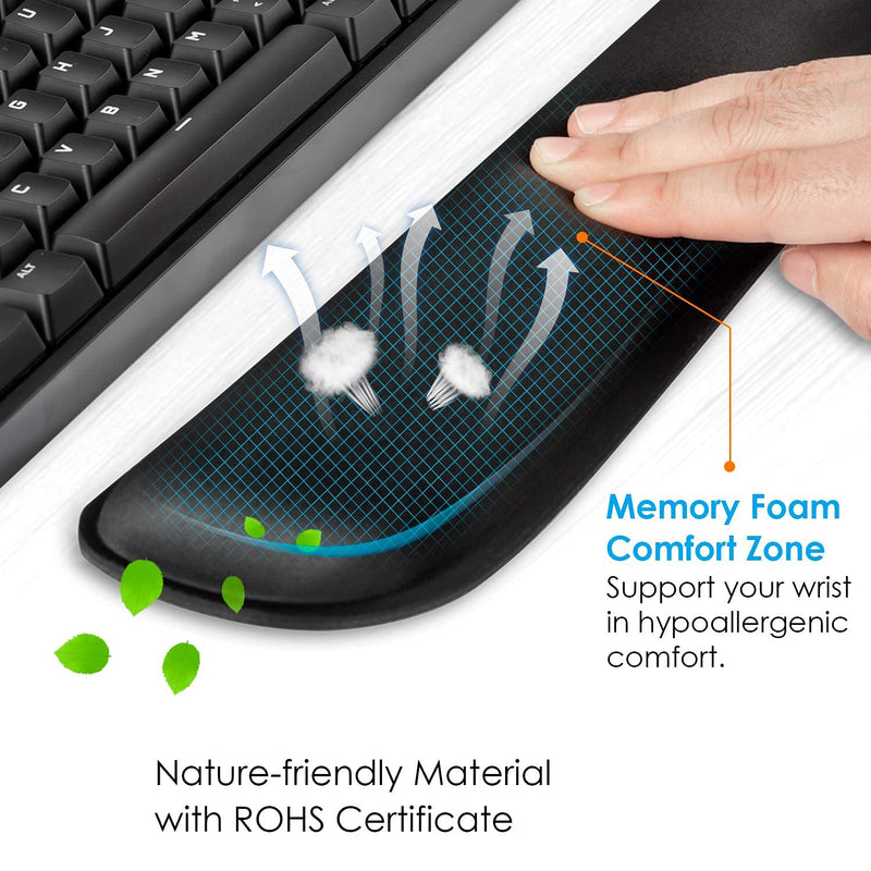 Keyboard Wrist Rest, BamLue Memory Foam Pad Set for Easy Typing & Pain Relief for Laptop, Office & Home, Ergonomic Sets for Keyboard, Gel Mouse Wrist Rest, Smooth Fiber Cushion Wrist Support-Black Black