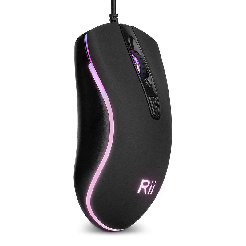 Rii RM105 Wired Mouse,Computer Mouse with Colorful RGB Backlit,2400 DPI Levels,Comfortable Grip Ergonomic Optical ,USB Wired Mice Support Windows PC, Laptop,Desktop,Notebook,Chromebook (1 Pack)