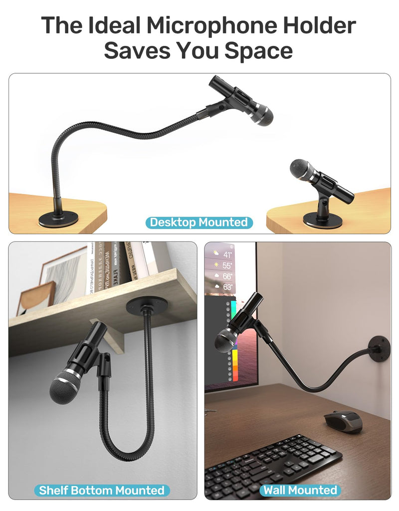 [AUSTRALIA] - 19-inch Gooseneck Microphone Holder Stand, Desktop & Wall Mounted, Heavy Duty Flexible Microphone Arm Stand with Flange Mount Base, Ideal for Podium, Studio, Lecture, Podcast, Gaming, Streaming 19 Inch + Flange Mount 