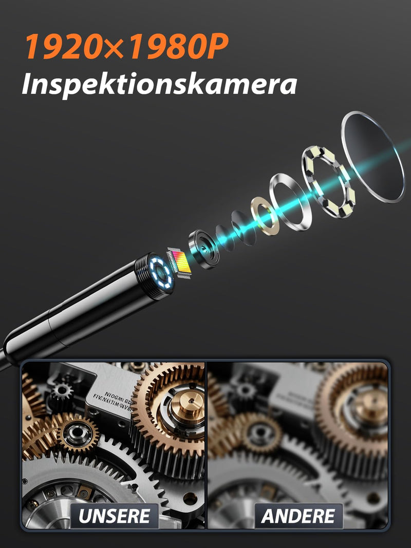 Vorth Endoscope Camera with Light, 4.3 Inch IPS Screen Inspection Camera with 8 LED Lights, 5 m Semi-Rigid Cable Endoscope Camera, IP67 Waterproof 1080P HD Tube Camera - Single Lens 5M-Single lens