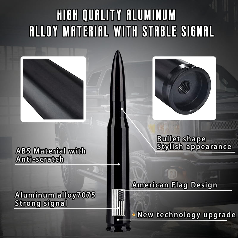 American Flag Car Truck Antenna with Valve Stem Caps, Universal Mast for GM Chevy Silverado 1500 2500 3500 HD Avalanche Ford F150 F250 F350 Denali Heavy Duty Pickup Trucks Accessories (Black) 5.5 inch Black Style