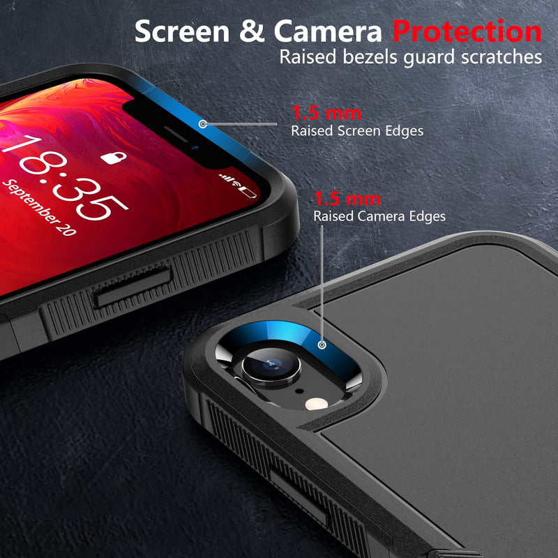 SPIDERCASE for iPhone XR Case, [10 FT Military Grade Drop Protection] [Non-Slip] [2 pcs Tempered Glass Screen Protector] Shockproof Airbag Cushion Protective Case for iPhone XR 6.1” (Black) Black