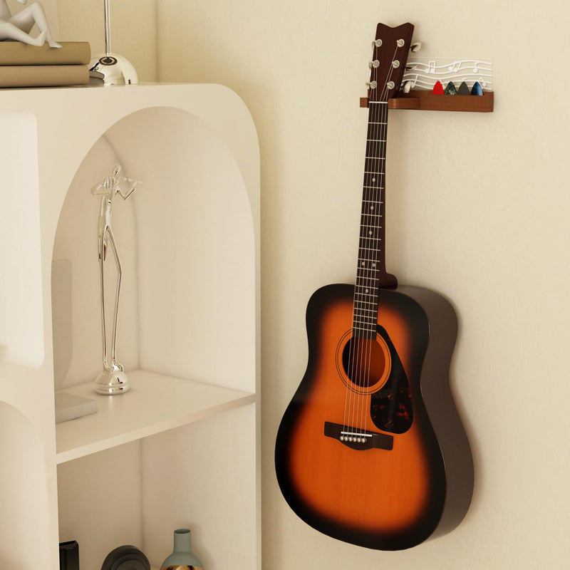 Guitar Wall Mount Stand with LED Lights - Solid Wood & Acrylic USB-Powered Guitar Accessories - Gift for Men, Guitar Players, Music Lovers (for Acoustic, Electric Bass, Ukulele) Warm yellow music note