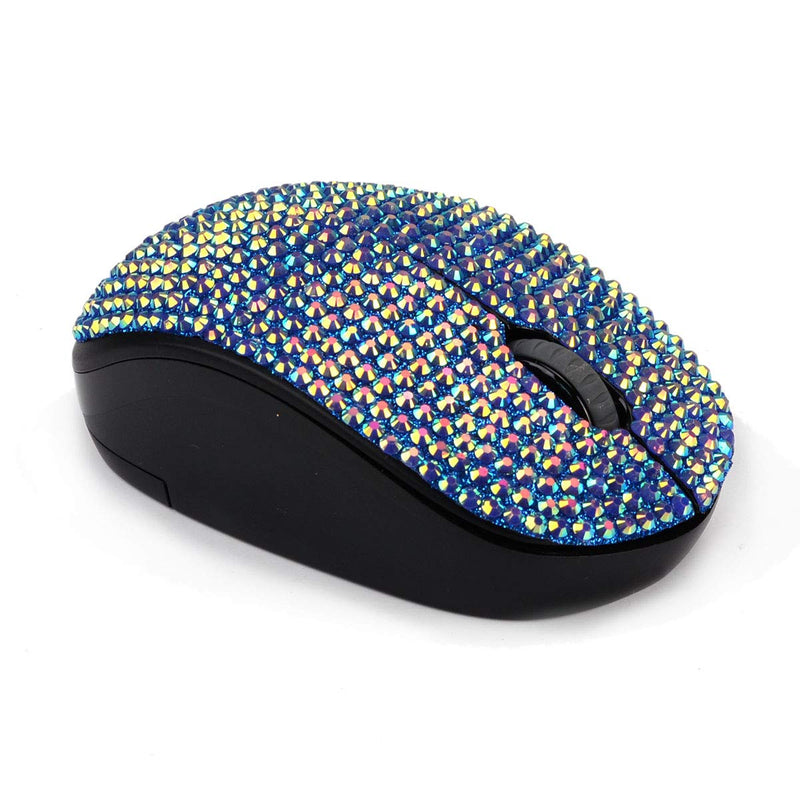 Bling Dazzling 2.4GHz Wireless Silent Mouse Covered with Rhinestone Crystal, Crystallized Mouse with USB Receiver, Compatible with Notebook, PC, Laptop, Computer, MacBook,Great Gift (Blue) blue