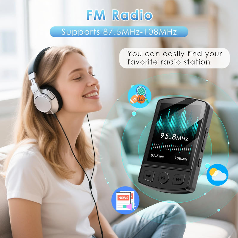 [AUSTRALIA] - Fohil MP3 Player with Bluetooth 5.2, 64GB Portable MP3 Player with Clip, Mini MP3 Music Player with Earphones FM Radio E-Book Reading HiFi-Speaker, Best Gift for Music Lovers 