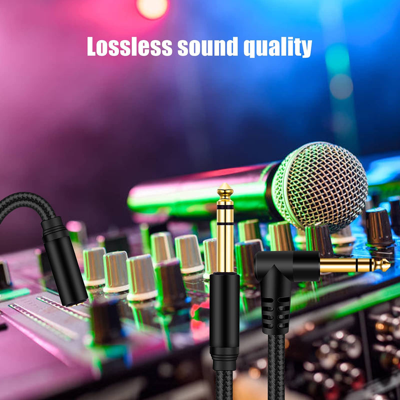 1/4 Inch TRS Instrument Cable 3Ft, 6.35mm TRS to 6.35mm TRS Stereo Audio Cable Male to Male Right-Angle-to-Straight for Electric Guitar, Bass, Keyboard,Mixer,Amplifier,Speaker,Equalizer... Black