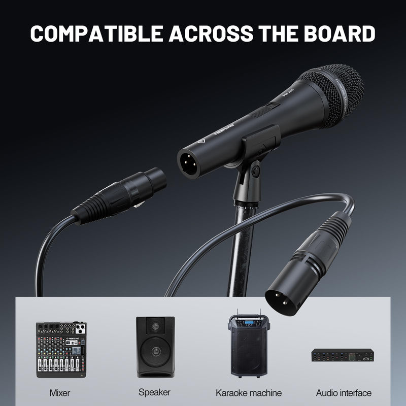 Phenyx Pro Vocal Microphone, Supercardioid Dynamic Mic with 16.4 ft XLR Cable, Mic Clip, Storage Bag, Wired Handheld Microphone for Singing, Stage, Studio, Karaoke (PM-26S)