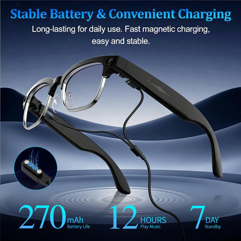AI Smart Glasses with 8MP Camera, 1080P Video Recording & HD Photos, Bluetooth Audio, Voice Assistant, Real-Time Translation, Noise Cancelling Calls & Music, Photochromic Lenses W630_Black