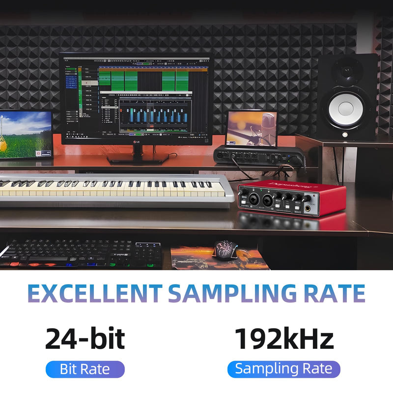 Depusheng RED USB Audio Interface for Recording Music, XLR Interface with 48 V Phantom Power, Audio Box for Guitarists,Podcasters or Producers to record and playback studio quality sound