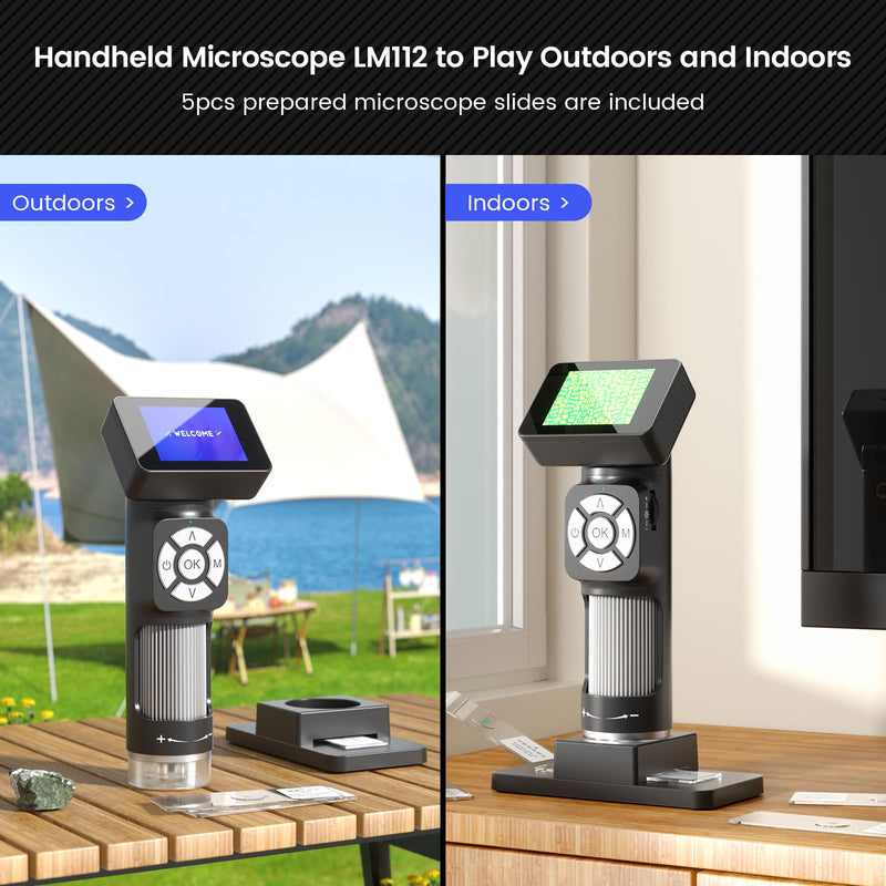 [AUSTRALIA] - LM112 Microscope for Kids Adults Handheld with 2" Screen, 500X Portable Microscope Kit with Case, USB Magnifier with 8 LED Light, 5pcs Biological Slides, 32G 