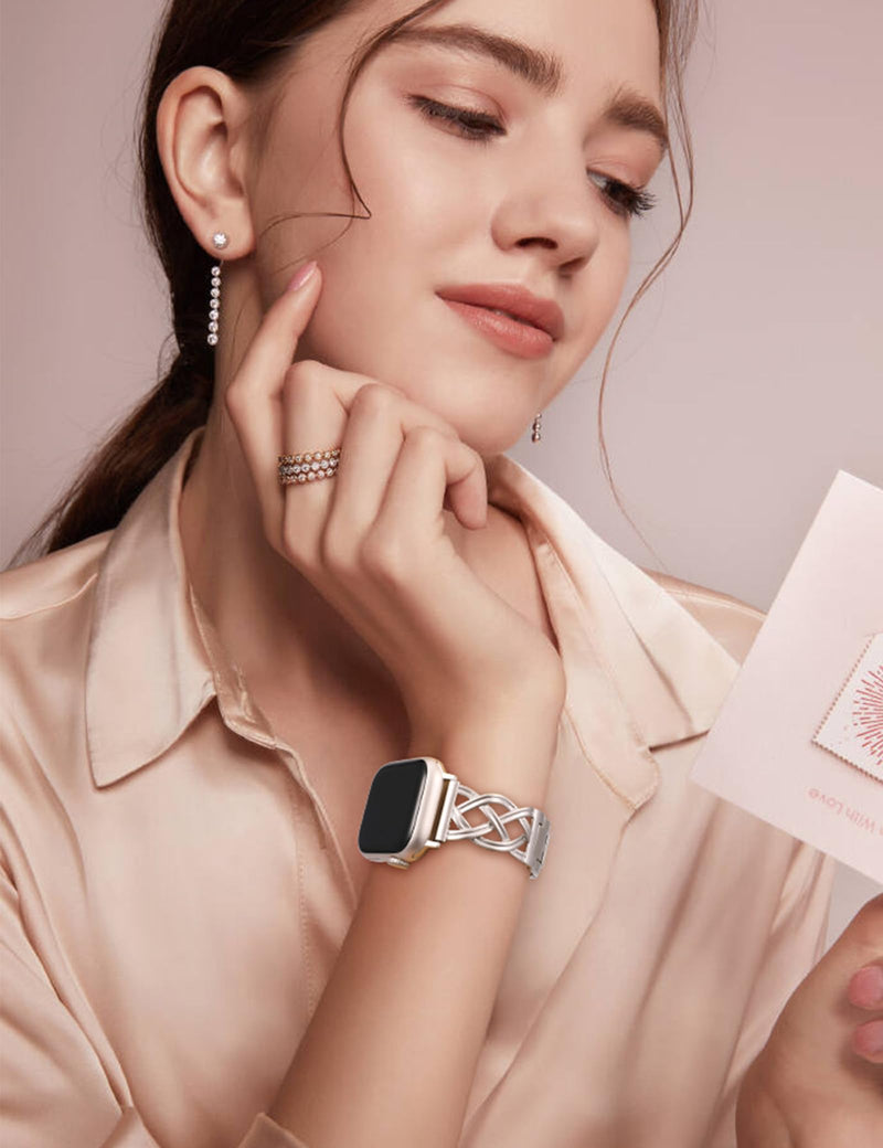 TOYOUTHS Dressy Bracelet Compatible with Apple Watch Bands 42/41/40/38mm Women, Celtic Stainless Steel Metal Fancy Nice Pretty Strap for iWatch Series 11 10 9 8 7 6 5 4 SE 3 2 1, Starlight