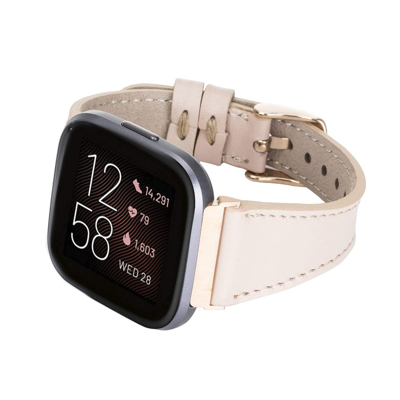 Venito Messina Leather Slim Watch Band Compatible with Fitbit Versa/Versa 2 / Versa Lite Nude Pink Rose GOld Connector & Clasp