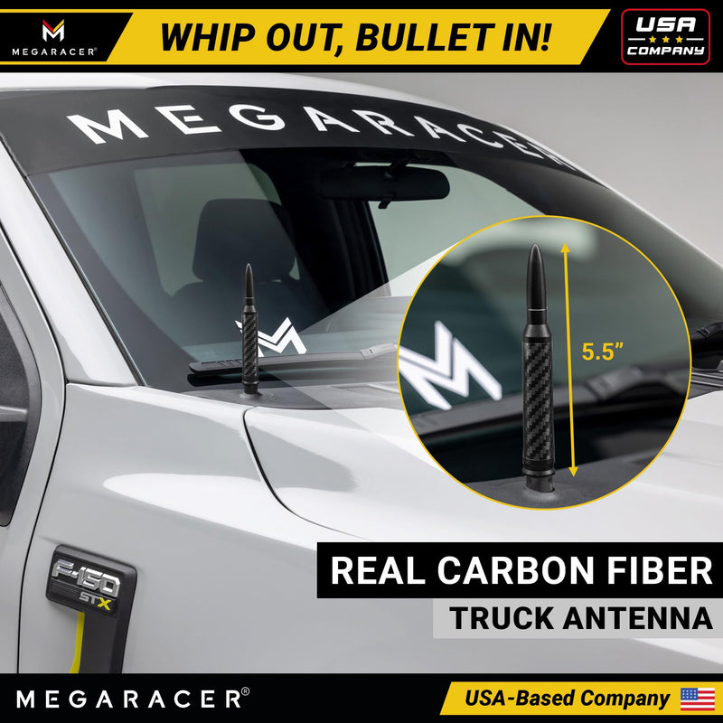 [AUSTRALIA] - Anodized Carbon Fiber 50 Cal Bullet Antenna for Truck - Fits Ford F150 F250 Bronco RAM 1500 Chevy Silverado GMC Sierra Tundra Tacoma - UV & Chip Resistant, Car Wash Safe, Short Replacement, Black 