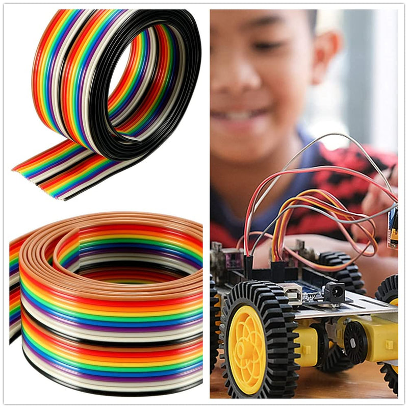 HUAZIZ 2 Rolls of Colourful Ribbon Cable, 1.27 mm Spacing Cable, 20 Pin Flat Rainbow Ribbon Cable for 2.54 mm Connectors, IDC Cable Rainbow (3 Metres/Rolls)