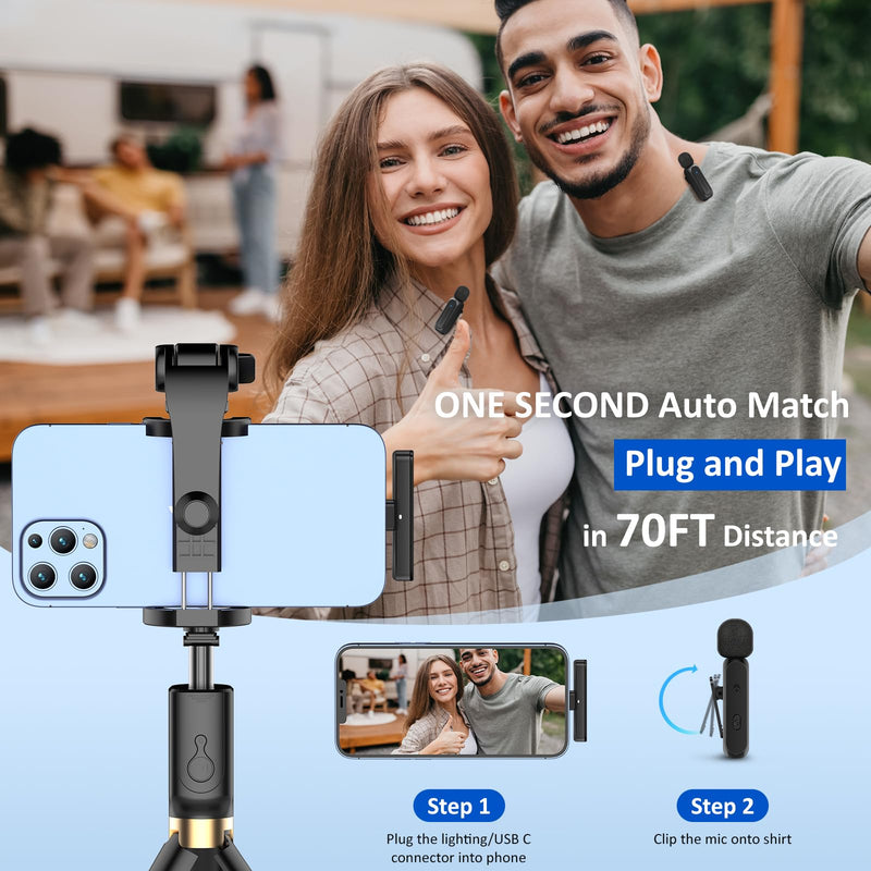 [AUSTRALIA] - Ecomxia 2 Pcs Wireless Lavalier Microphone for iPhone iPad Android with Charging Case 7H Clip on Lapel Microphone Wireless for Video Recording Vlogging, YouTube, Interview, 3 Mode Denoise, 70ft Black 