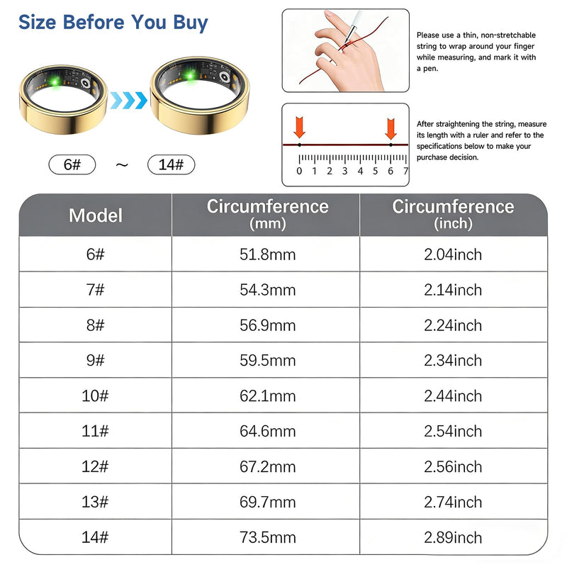 Smart Ring for Women Men, Health Tracker, Fitness Ring (Gold, 8#) | Sleep Monitor, Heart Rate, Blood Oxygen Step Counter, IP68 Waterproof Fit Ring No Subscription, iOS & Android Compatible Gold 8#