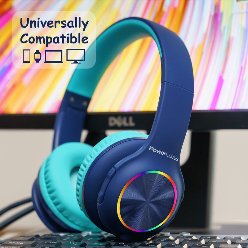 PowerLocus PLED Kids Headphones Wireless, Over Ear Headphones for Kids with 74/85/94dB Safe Volume Limits, Microphone, LED Lights
