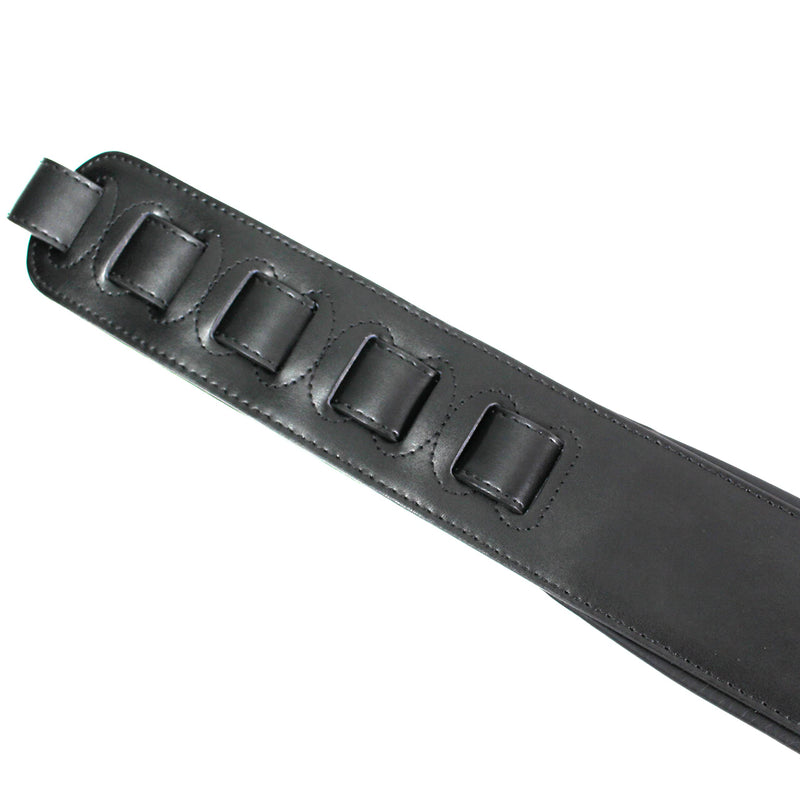 Walker And Williams KB-56-BLK Handmade 3" Wide Black Padded Guitar Strap With Carved Red Kokopelli Design On Premium Black Leather For Acoustic, Electric, And Bass Guitars