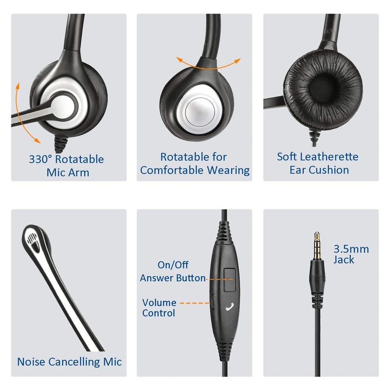 [AUSTRALIA] - Cell Phone Headset with Microphone Noise Cancelling & Call Controls, 3.5mm Computer Headphones for Samsung PC Business Skype Softphone Call Center Office, Clear Chat, Ultra Comfort 