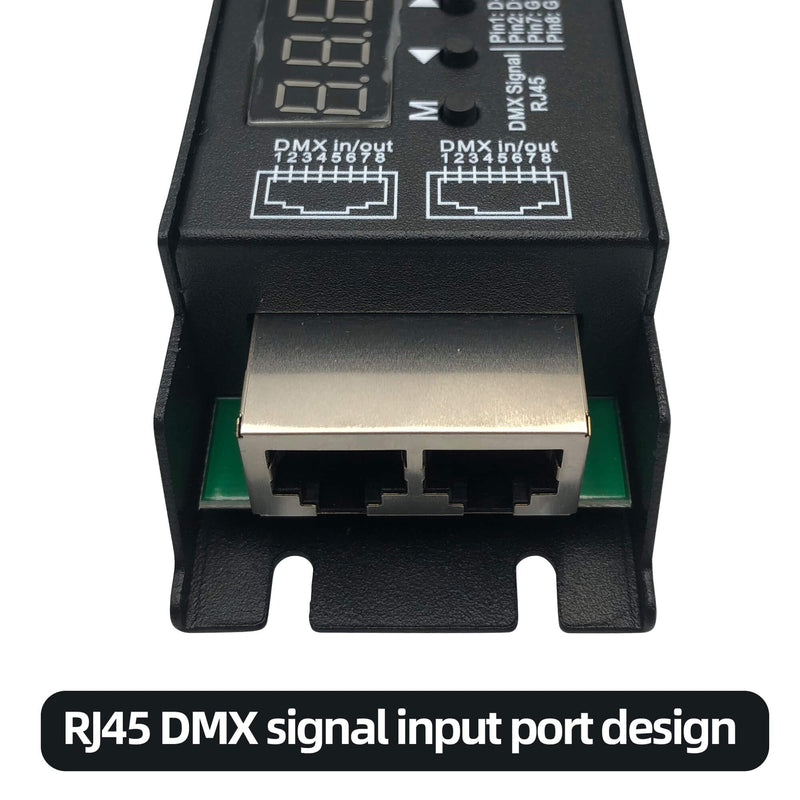 5 Channel DMX Decoder with RDM Digital Display,DMX512 Dimmer Driver PWM RGBCCT LED Controller for RGBWW RGBW or 5group White lightstrips LED Module Light Input 12V-48VDC RDM 5CH DMX Decoder