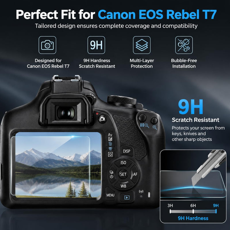 Screen Protector For Canon EOS Rebel T7 T6 T5 [3-Pack] Tempered Glass | Clear 9H Tempered Glass Screen Protector for Canon Eos Rebel t6. Slim 0.3mm Touch, With 3-pack And Storage Case