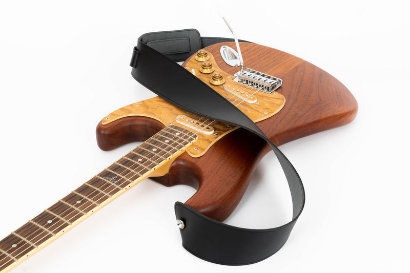 GUITAR STRAP Classsic Natural leather Adjustable length for Acoustic, Electric, Bass Guitars. Gift for Guitar Player. Release shoulder and neck tension (Black) Black