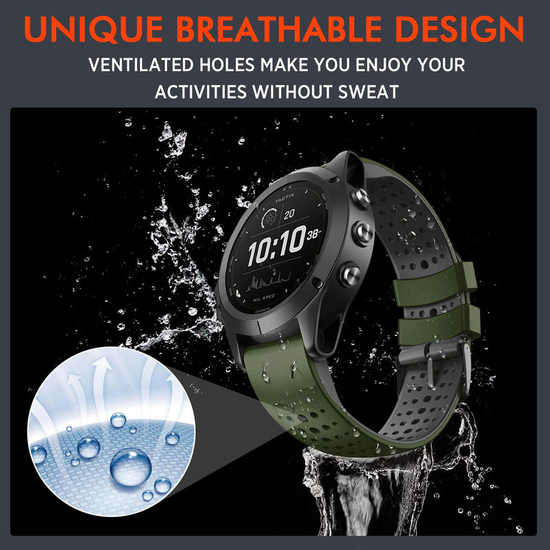NotoCity for Fenix 6 Band 22mm Silicone Watch Bands for Fenix 7/Fenix 6/ Fenix 5/Fenix 5 Plus/Fenix 6/Fenix 6 Pro/Forerunner 935/945/Approach S60/S62/ Epix Army green-black