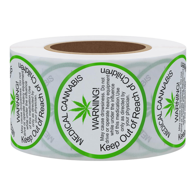 Hylabelest 38mm General Medical Cannabis Warning Labels Keep Out of Reach of Children Round Stickers