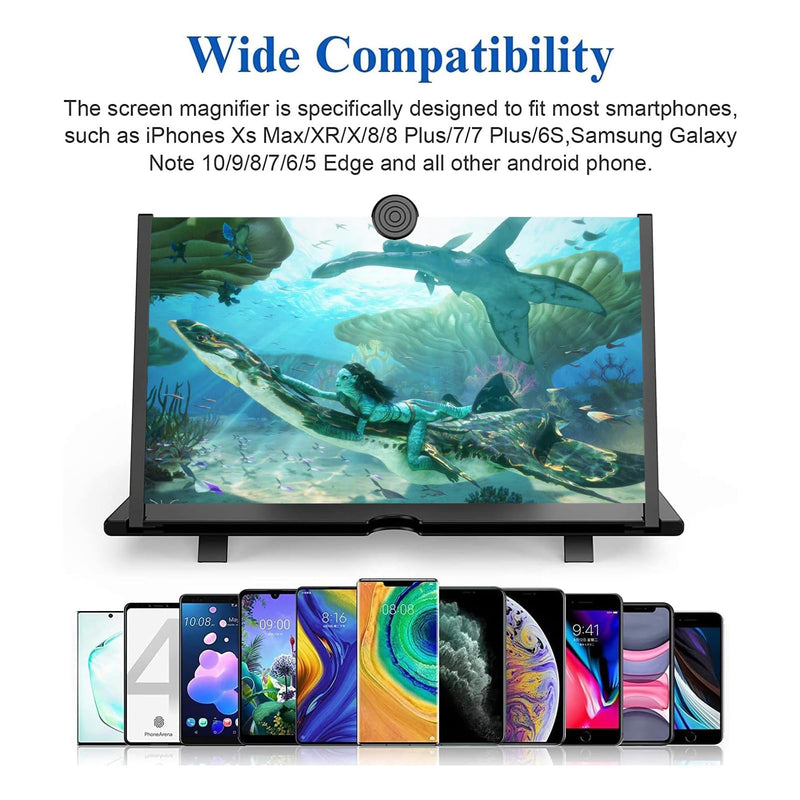 18" Screen Magnifier for Smartphone –3D HD Mobile Phone Magnifying Projector Screen Enlarger for Movies, Videos, and Gaming–Foldable Phone Stand with Screen Amplifier–Supports All Cell Phone 18 Inch Black