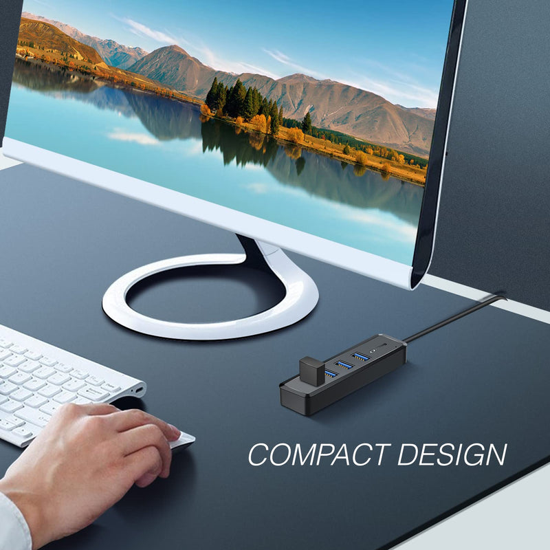 SmartQ H302S USB 3.0 Hub for Laptop with 2ft Long Cable, Multi USB Port Expander , Fast Data Transfer USB Splitter for Laptop, Compatible with Windows PC, Mac, Printer, Mobile HDD Slim USB 3.0 - 2 ft