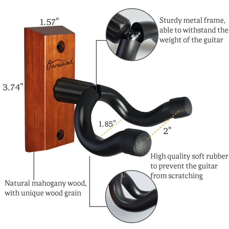 Guitar Wall Mount 2 Pack, Mahogany Wood Guitar Hanger, U-Shaped Guitar Wall Hanger Mount, Guitar Holder Hook Stand Wall for Acoustic, Electric Guitar, Banjo, Bass, Gift for Guitar Player