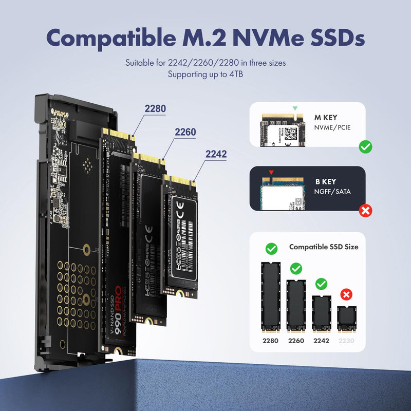 GRAUGEAR M.2 SSD NVMe Enclosure RGB, 10Gbps USB3.2 Gen2 Tool-Free Aluminum External M2 Solid State Drive NVMe Enclosure USB C, RTL9210 External Case for PCIe NVMe M-Key B+M Key [G-M901-AC-10G]