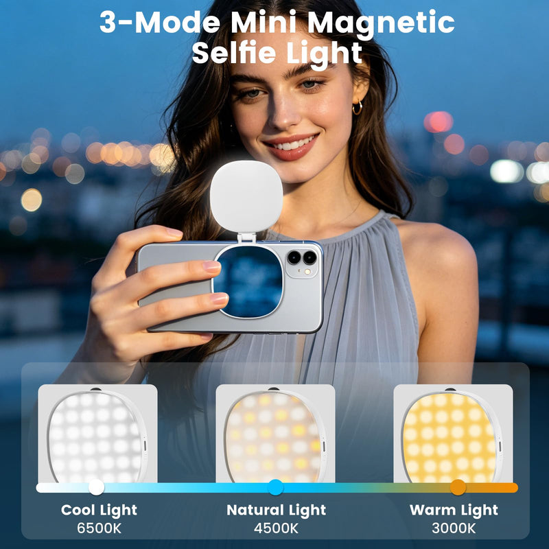 SJZXVZ Magnetic Selfie Light, 3-Mode Phone Light Compatible with Phone Magsa for Selfies/Photography/TikTok/Zoom Calls/Video Conference, Long-Lasting & Rechargeable, CRI97 White