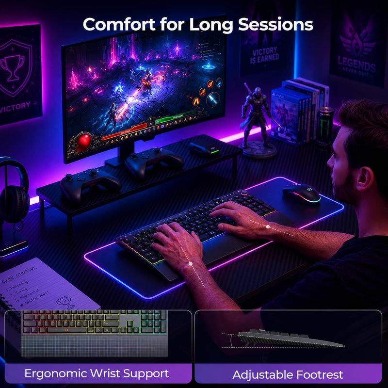 seenda Wireless Gaming Keyboard and Mouse, RGB Backlit & Web Customizable | Multi-Device Connection, Programmable, Full Size Rechargeable Keyboard with Wrist Rest & 7200 DPI Mouse for PC/Mac/Laptop Black