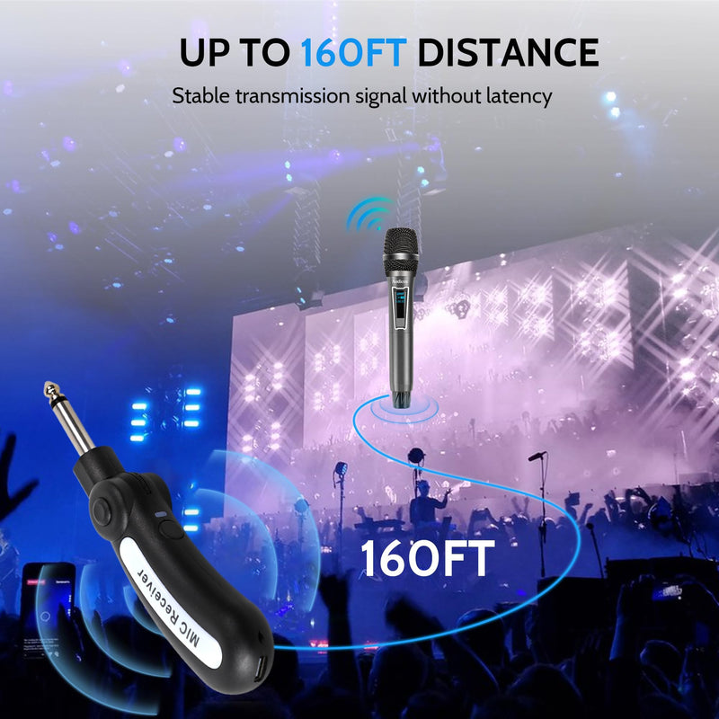 [AUSTRALIA] - Easy Install Wireless Microphone, No Delay Handheld Microphone System with Rechargeable Receiver, Suitable for Singing, Teaching, Church, Weddings, and DJ Events (Black, 1 Microphone) 