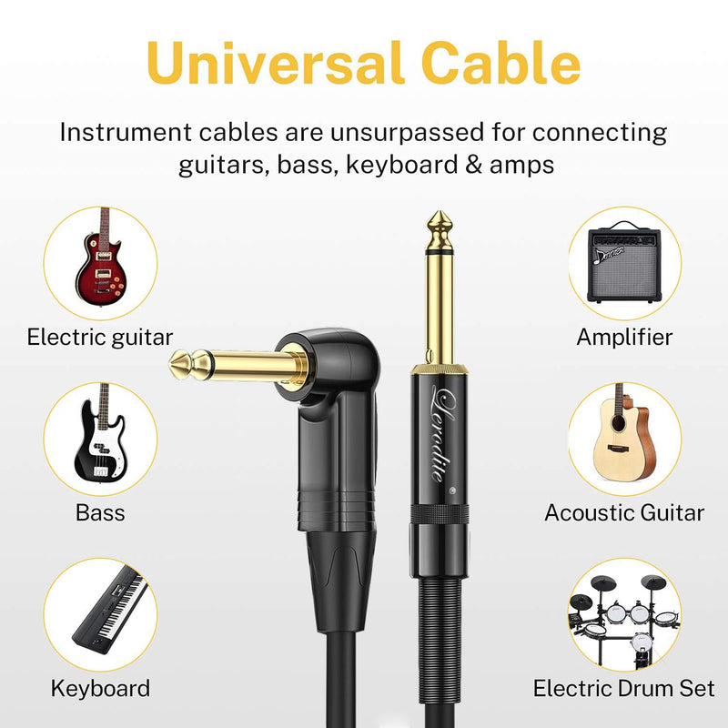 1/4 Inch TRS Instrument Cable 10 ft with Mute Plug Ends, Right Angle to Straight 6.35mm Silent Instrument Cable with no pop for Electric Guitar, Bass, Keyboard, Mixer, Amplifier, Speaker, Pro Audio