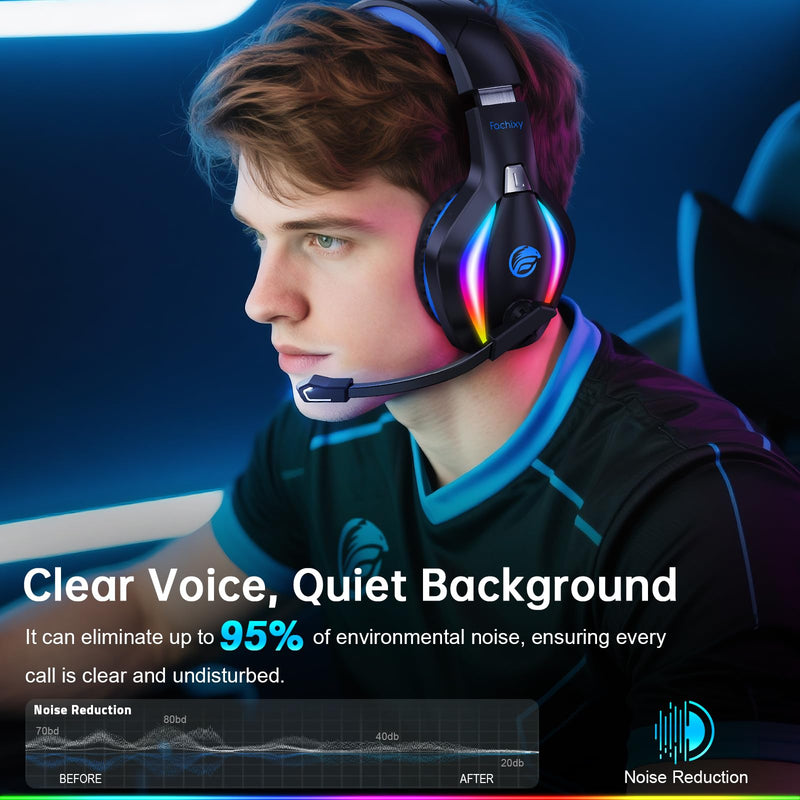 [AUSTRALIA] - Fachixy FC-100 Wireless Gaming Headset for PS5, PS4, Switch - Gaming Headphones with Lossless Audio & 50Hrs Battery Life - Gamer Headset with Microphone for Mac, Laptop, Mobile Blue 