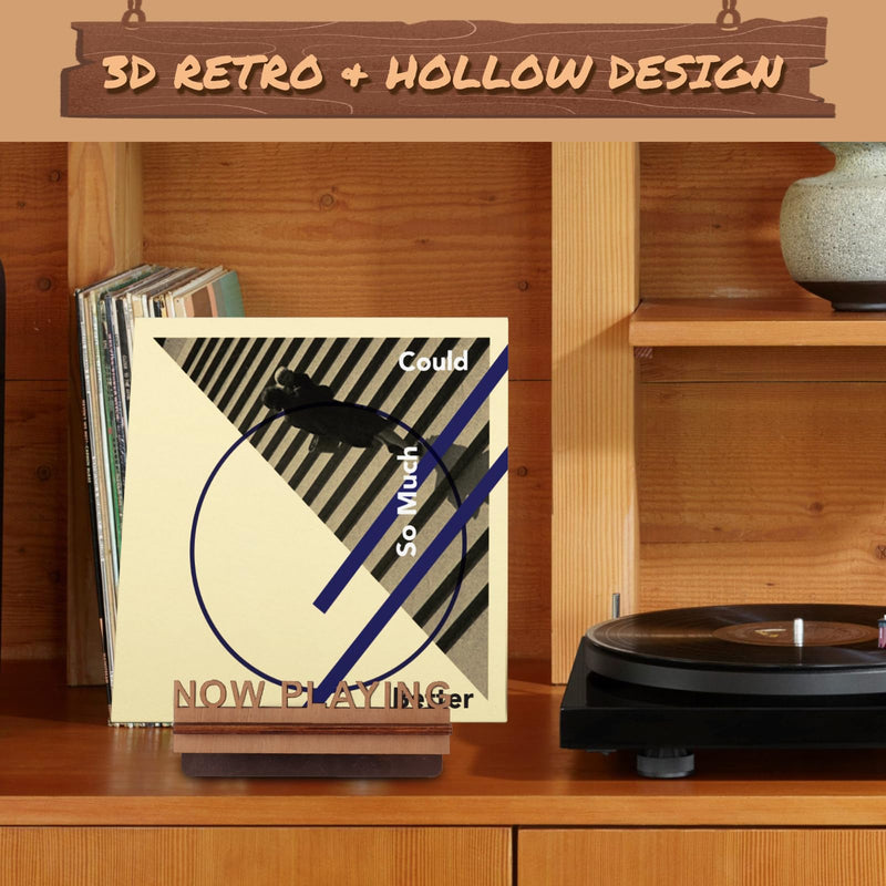 Now Playing Vinyl Record Stand, Now Playing Holder with 3D Design，Wood Record Shelf，Vinyl Holder, Retro Vinyl Record Display in Musical Note Design，Now Playing Record Holder Nowplaying
