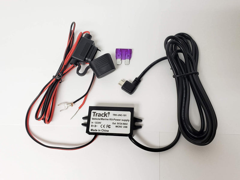 12-24 Volt to Micro USB Vehicle Car Marine Wiring Cable & Power stabilizer Kit for Tracki GPS Tracker - or for dashcam, Dashboard Camera
