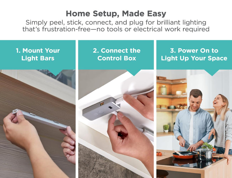 Black+Decker LED Under Cabinet Light Kit, Motion Sensor, Dimmable, Linkable, 3 Color Settings, Tool-Free, for Kitchen, Cabinets and Closets, (3) 9" Bars 9 inches 3 Bars