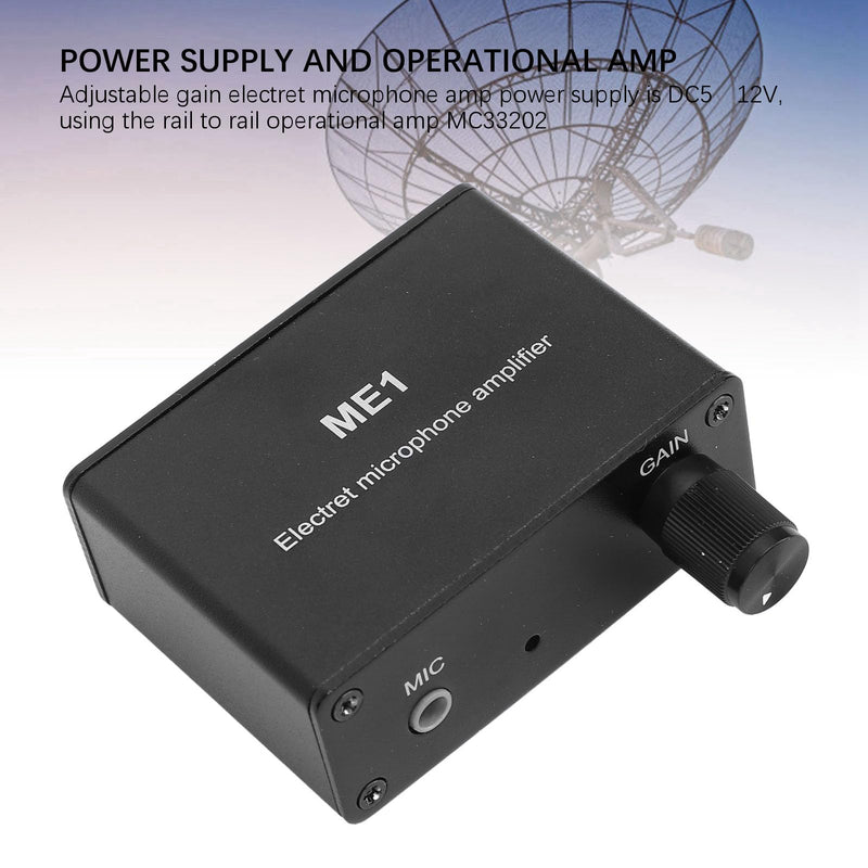 Adjustable Gain Electret Microphone Amp, 3.5mm Input Sound Preamplifier ME1, Built in Bias, Output 3.5mm Interface, 0-20db Gain, DC5-12V Power Supply
