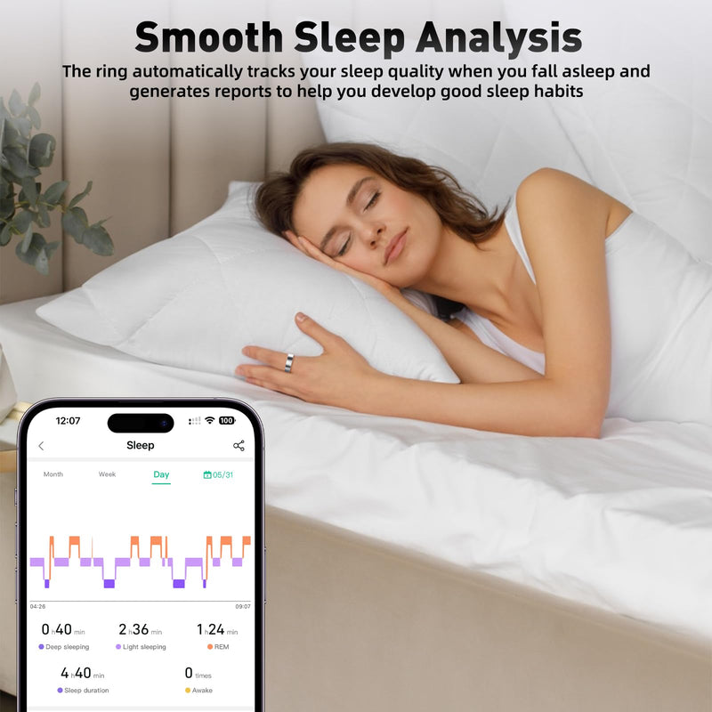 Smart Ring with Sleep Monitoring, Step Counting, Heart Rate, Blood Oxygen for iPhone and Android, No Subscription Fee, IP68 Waterproof Health Tracker (Black, 8)