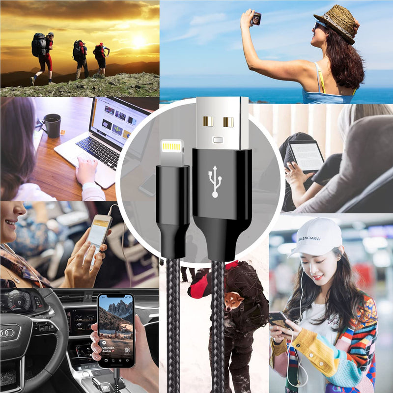 [AUSTRALIA] - cugunu iPhone Charger, 5 Pack 3/3/6/6/10FT Apple MFi Certified USB Lightning Cable Nylon Braided Fast Charging Cord Compatible for iPhone 14/13/12/11/X/Max/8/7/6/5/SE/Plus/iPad - Black USB-A to L 