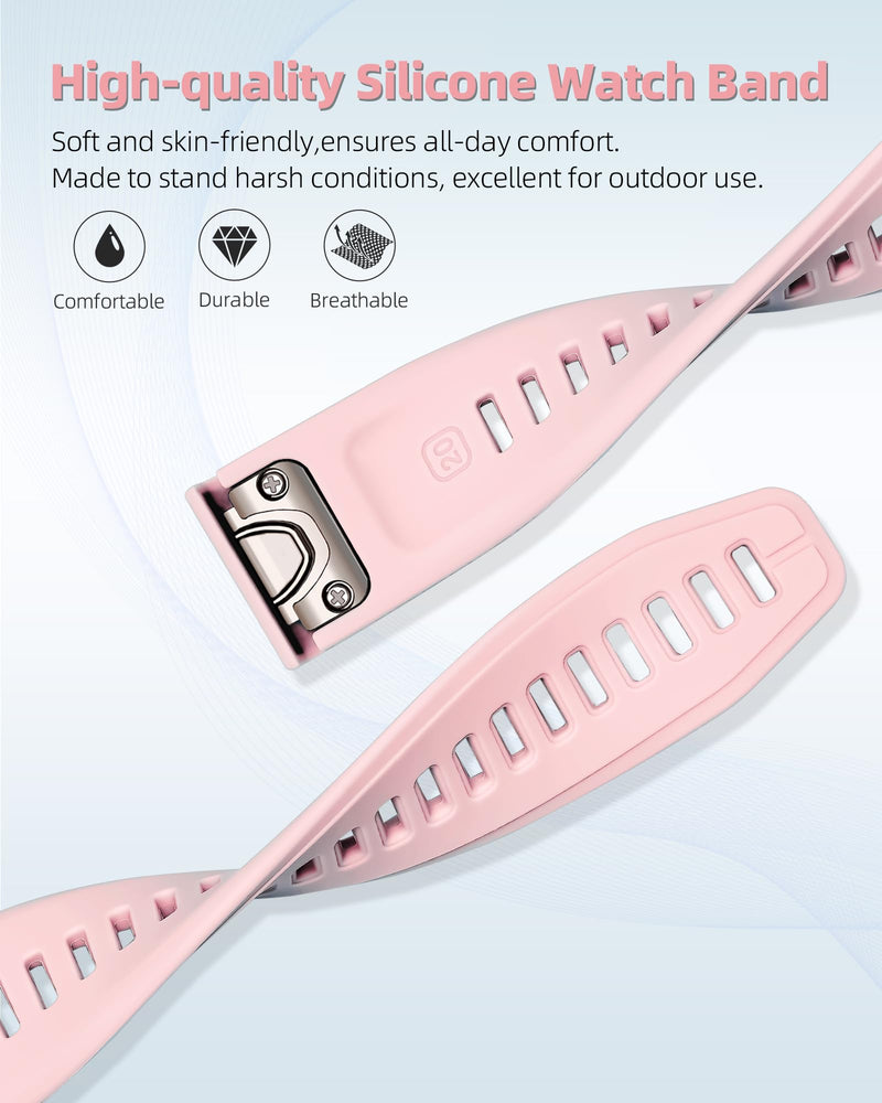 20mm Watch Band Replacement for Garmin fenix 5S/5S Plus/6S/7S/Instinct 2S/D2，Quick Fit silicone with rosegold buckle, CAPTAINBLUE and NICEPINK Bundle